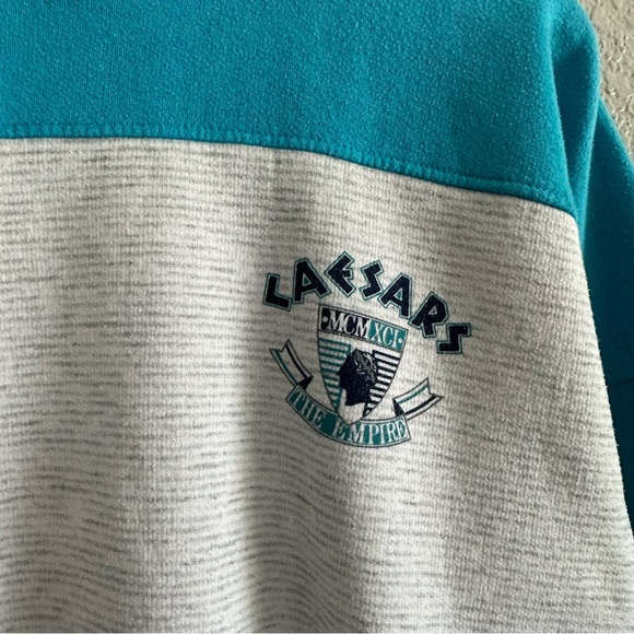 Vintage Caesars Sweatshirt Color Block Long Sleeve Blue Striped Grey Large - Picture 2 of 8